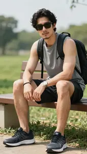 Professional Man Sleeveless Shirt Sitting On Bench