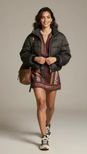 Stylish Woman Wearing Flirty Mini Dress Studio
