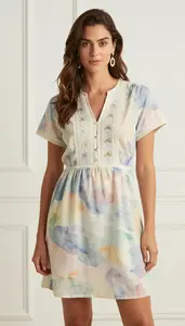 Watercolor Print Casual Print Dress Women S Fashion Photography