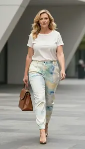 Watercolor Print Casual Top And Trousers Fashionable Woman Fashion
