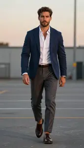 Windowpane Navy Blazer For Men Fashion Stock Photo