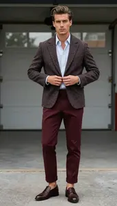 Effortless Chic Burgundy Tweed Jacket Fashion