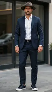 Fashion Forward Windowpane Luxury Suit Stock Photo
