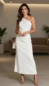 One Shoulder Gown Stock Photo White Fashion