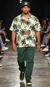 Contemporary Light Skinned Man Fashion Hawaiian Shirt Look