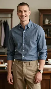Button Down And Chinos Stock Photo Windowpane Fashion