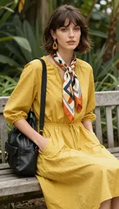 Editorial Style Mustard Yellow Gypsy Style Dress