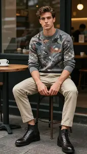 Fair Skinned Man Young Professional In Abstract Print Premium Knit High End Style Stock