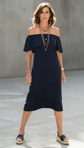 Germanic Woman Woman Minimalist Outfit Cold Shoulder Dress