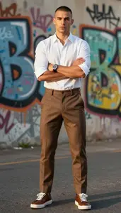 Light Skinned Man Man In Mid 20s In Windowpane With Smart Shirt Contemporary Fashion Stock