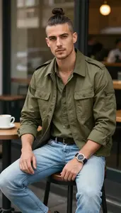 Professional Central European Man Man In Military Shirt