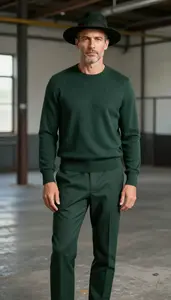 Undone Aesthetic Dark Green Sweater And Dress Pants Fashion