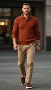 Contemporary European Man Fashion Textured Cable Knit Look