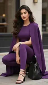 Fashion Forward Purple Leggings And Crop Top Stock Photo