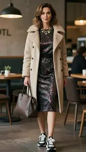 Lookbook Style Glitter Dress Woman In Mid 30s Alluring Woman
