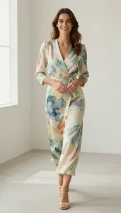 Watercolor Print Long Formal Dress For Women Fashion Stock Photo