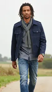 Windowpane Camp Collar Shirt For Men Fashion Stock Photo
