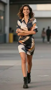 Abstract Print Career Dress Beautiful Woman Fashion