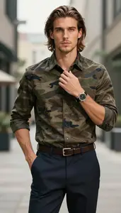 Camo Print Flannel Shirt For Men Fashion Stock Photo