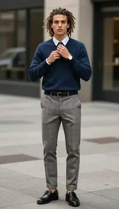 Caucasian Man Young Professional In Gingham Cozy Sweater Editorial Style Stock