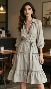 Elegant Central European Woman Woman In Romantic Bohemian Dress