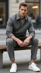 Man In Late 30s Man Herringbone Jacket Fashion Stock Photo
