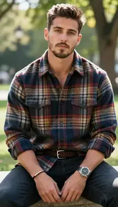 Professional Nordic Man Man In Flannel Shirt