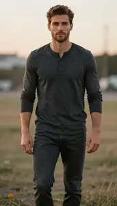 Streetwear Style Charcoal Quality Henley Fashion