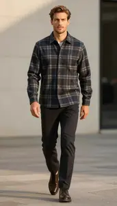 Suave Man In Flannel Shirt Stock Photo