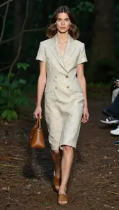 Power Dressing Linen Casual Dress Fashion Stock Photo
