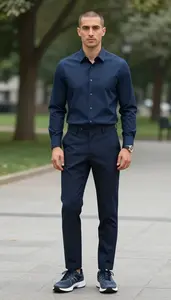 Beach Navy Blue Dress Shirt For Men Stock Photo