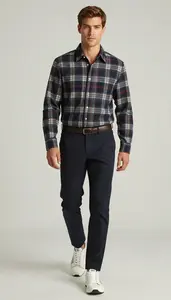 Flannel Shirt Fashion Model Elegant European Man