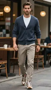 Friendly Man In Cardigan And Slacks Stock Photo
