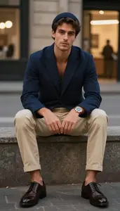 Friendly Navy Blazer Menswear Photography Stock