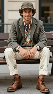 Man In 50s Man Herringbone Jacket Fashion Stock Photo