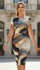 Mature Woman Fabulous Woman In Abstract Print Celebration Dress