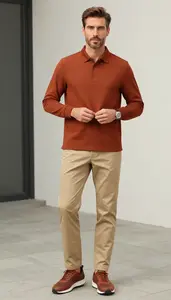 Tonal Styling With Long Sleeve Polo Fashion Stock Photo