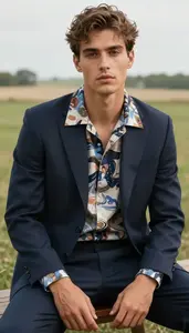 Abstract Print Classic Suit Youthful Man Fashion