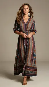 Accessible Fashion Ethnic Print Casual Maxi Dress