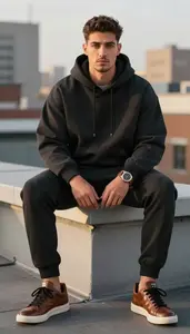 Anglo Man Man In Mid 20s In Windowpane Oversized Hoodie Elevated Basics Stock