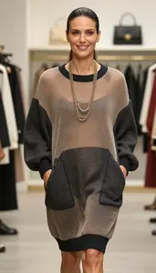 Beige Dark Winter Dress Alluring Woman Fashion