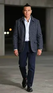 Fashion Forward Midnight Blue Tweed Jacket Stock Photo