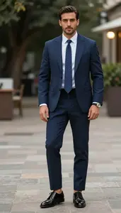Mediterranean Man Man In Early 20s In Windowpane Navy Suit Fashion Stock Photo
