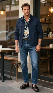 Midnight Blue Hawaiian Shirt Office Work Menswear