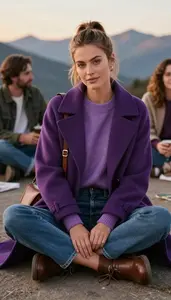 Purple Sweater And Jeans Women S Fashion Photography