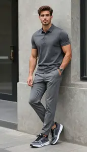 Tonal Styling Polo And Trousers Fashion Stock Photo