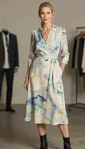 Watercolor Print Trumpet Dress For Women Fashion Stock Photo