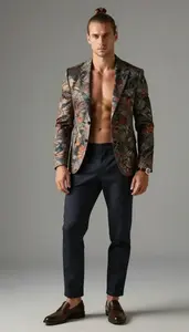 Winter Floral Print Sport Coat And Chinos For Men