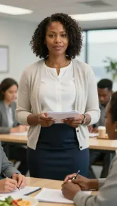 Hospitality Manager Presenting Proposal Professional Stock Photo