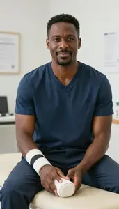 Man Healthcare Professional Applying Cast Or Splint